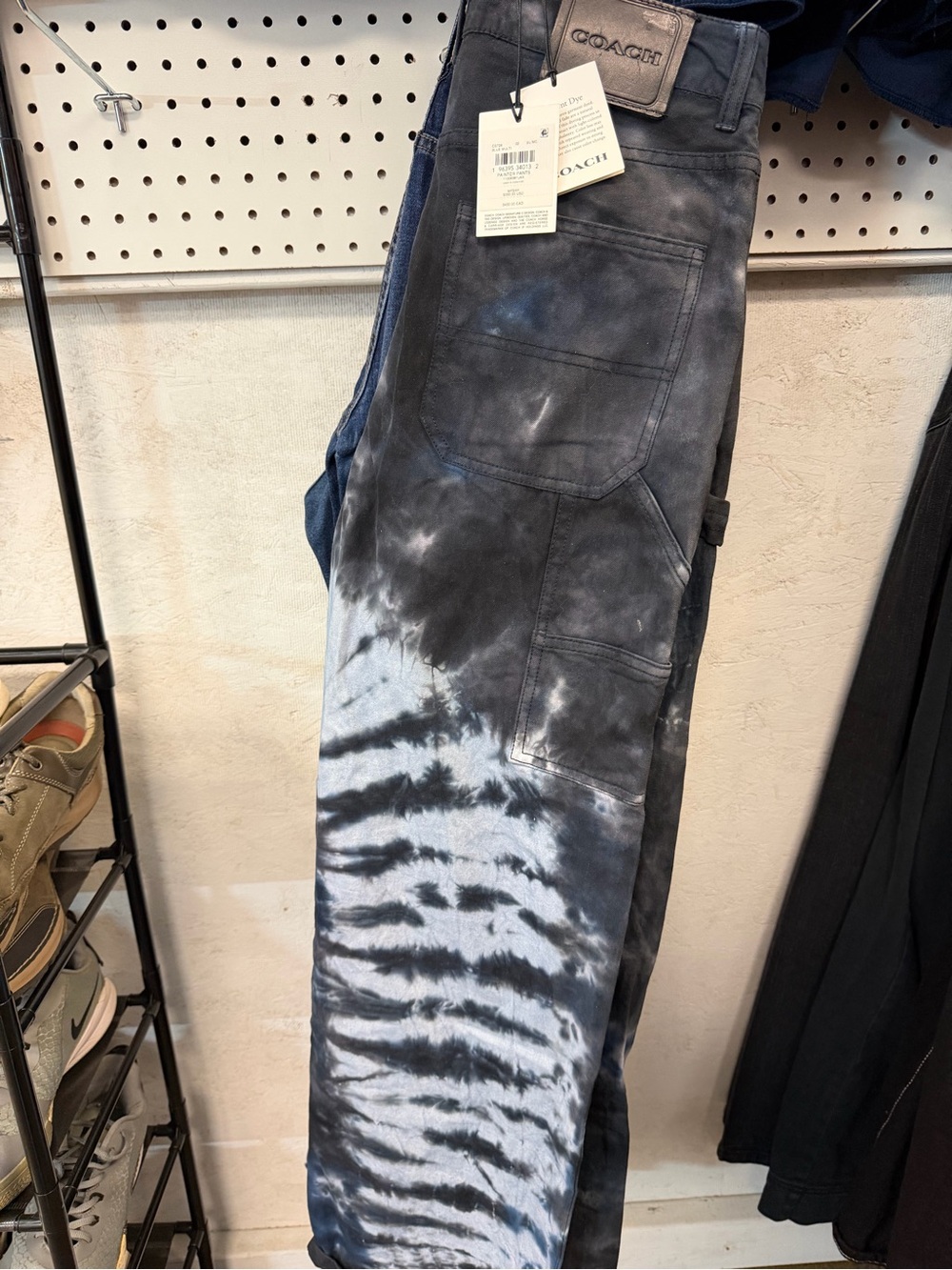 Coach Men’s Black & White Tie-Dye Relaxed Jeans with Utility Pocket